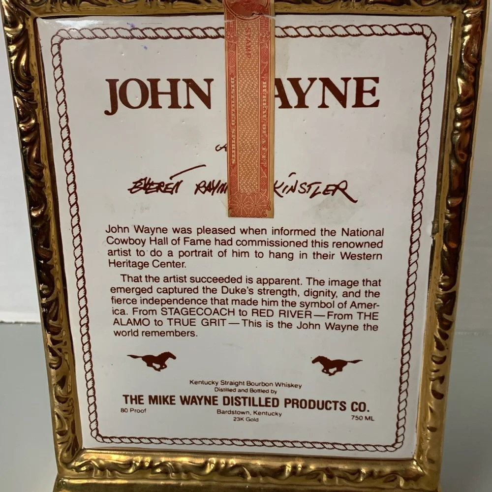 Vintage collectible 1979 John Wayne Whiskey Decanter 23k Gold Frame